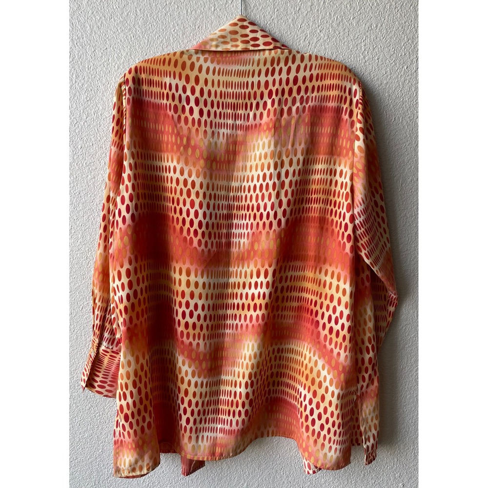 Ashley Stewart Women Blouse 16W Orange Red Dot Print Polyester Button Up Shirt - Picture 4 of 11